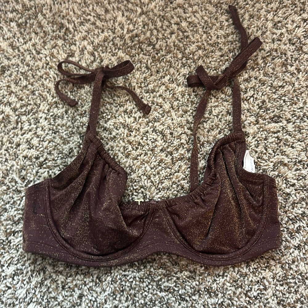 Abercrombie and Fitch Curve Love Brown Shimmer Bikini Top size small
